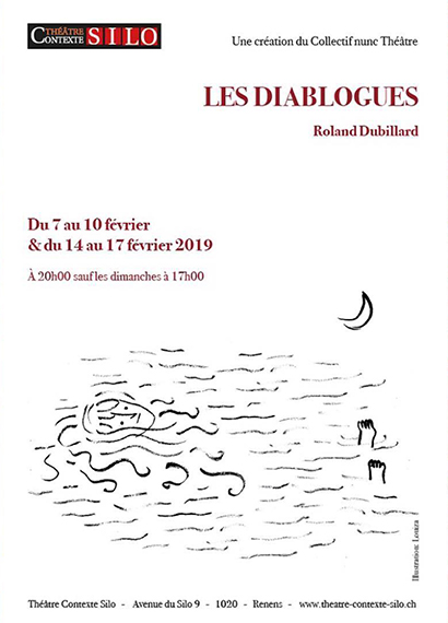 Affiche: Les Diablogues, mise en scne de Jo Boegli, costumes Karine Dubois, de Roland Dubillard, illustration Louisa